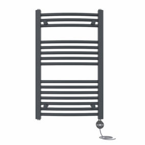 Right Radiators Prefilled Thermostatic Electric Heated Towel Rail Curved Ladder Warmer Rads - Anthracite 800x500 mm