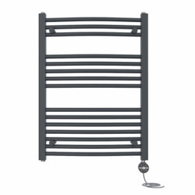 Right Radiators Prefilled Thermostatic Electric Heated Towel Rail Curved Ladder Warmer Rads - Anthracite 800x600 mm