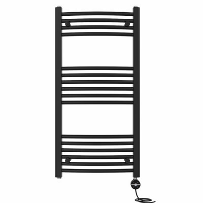 Right Radiators Prefilled Thermostatic Electric Heated Towel Rail Curved Ladder Warmer Rads - Black 1000x500 mm