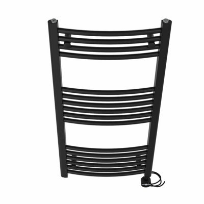 Right Radiators Prefilled Thermostatic Electric Heated Towel Rail Curved Ladder Warmer Rads - Black 1000x500 mm