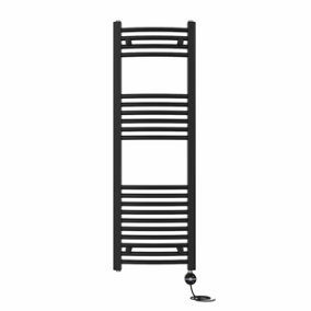 Right Radiators Prefilled Thermostatic Electric Heated Towel Rail Curved Ladder Warmer Rads - Black 1200x400 mm