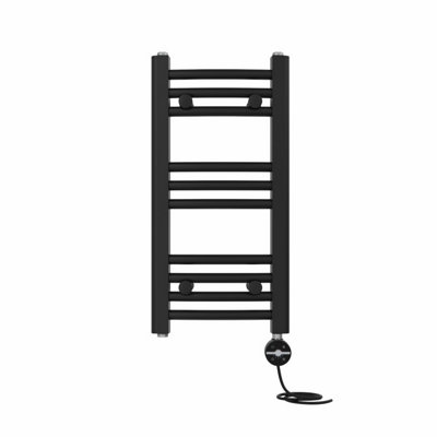 Right Radiators Prefilled Thermostatic Electric Heated Towel Rail Curved Ladder Warmer Rads - Black 600x300 mm