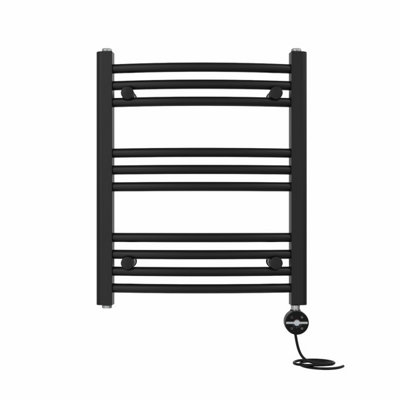 Right Radiators Prefilled Thermostatic Electric Heated Towel Rail Curved Ladder Warmer Rads - Black 600x500 mm