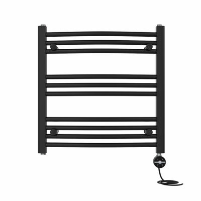 Right Radiators Prefilled Thermostatic Electric Heated Towel Rail Curved Ladder Warmer Rads - Black 600x600 mm