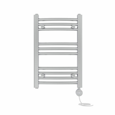 Right Radiators Prefilled Thermostatic Electric Heated Towel Rail Curved Ladder Warmer Rads - Chrome 600x400 mm