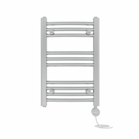 Right Radiators Prefilled Thermostatic Electric Heated Towel Rail Curved Ladder Warmer Rads - Chrome 600x400 mm