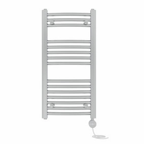 Right Radiators Prefilled Thermostatic Electric Heated Towel Rail Curved Ladder Warmer Rads - Chrome 800x400 mm
