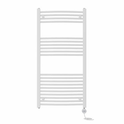 Right Radiators Prefilled Thermostatic Electric Heated Towel Rail Curved Ladder Warmer Rads - White 1200x600 mm