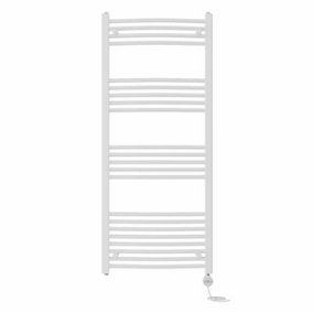 Right Radiators Prefilled Thermostatic Electric Heated Towel Rail Curved Ladder Warmer Rads - White 1400x600 mm