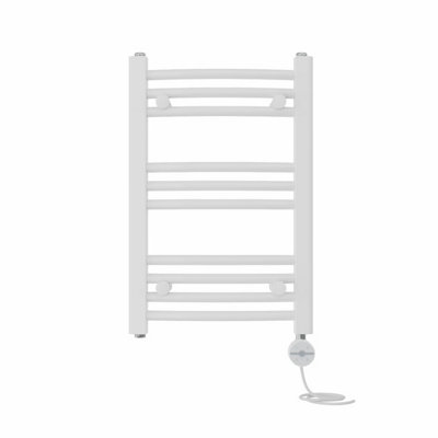 Right Radiators Prefilled Thermostatic Electric Heated Towel Rail Curved Ladder Warmer Rads - White 600x400 mm