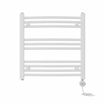 Right Radiators Prefilled Thermostatic Electric Heated Towel Rail Curved Ladder Warmer Rads - White 600x600 mm