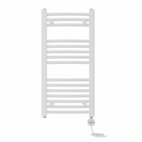 Right Radiators Prefilled Thermostatic Electric Heated Towel Rail Curved Ladder Warmer Rads - White 800x400 mm