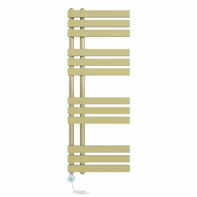 Right Radiators Prefilled Thermostatic Electric Heated Towel Rail D-shape Ladder Warmer Rads - 1200x450mm Brushed Brass