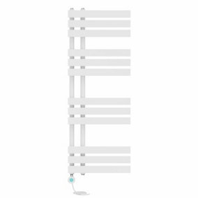 Right Radiators Prefilled Thermostatic Electric Heated Towel Rail D-shape Ladder Warmer Rads - 1200x450mm White