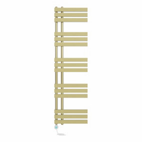 Right Radiators Prefilled Thermostatic Electric Heated Towel Rail D-shape Ladder Warmer Rads - 1600x450mm Brushed Brass