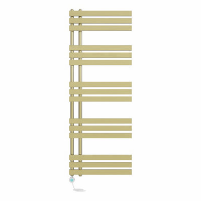 Right Radiators Prefilled Thermostatic Electric Heated Towel Rail D-shape Ladder Warmer Rads - 1600x600mm Brushed Brass