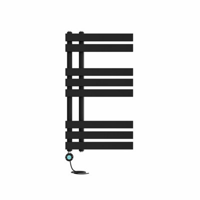 Right Radiators Prefilled Thermostatic Electric Heated Towel Rail D-shape Ladder Warmer Rads - 800x450mm Black Price Comparisons | Compare The Build