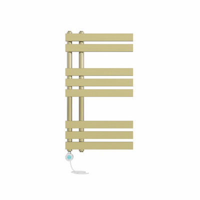 Right Radiators Prefilled Thermostatic Electric Heated Towel Rail D-shape Ladder Warmer Rads - 800x450mm Brushed Brass