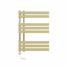 Right Radiators Prefilled Thermostatic Electric Heated Towel Rail D-shape Ladder Warmer Rads - 800x600mm Brushed Brass