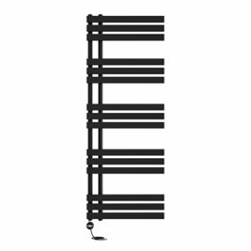 Right Radiators Prefilled Thermostatic Electric Heated Towel Rail D-shape Rads Ladder Warmer - 1600x600mm Black