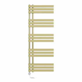 Right Radiators Prefilled Thermostatic Electric Heated Towel Rail D-shape Rads Ladder Warmer - 1600x600mm Brushed Brass