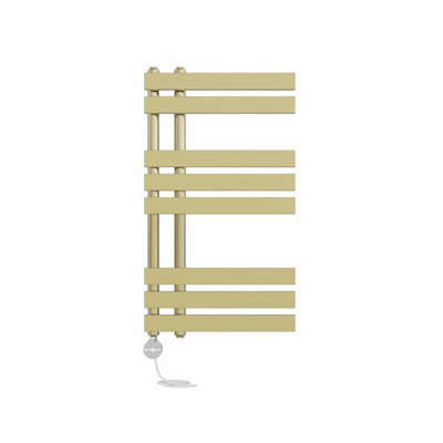 Right Radiators Prefilled Thermostatic Electric Heated Towel Rail D-shape Rads Ladder Warmer - 800x450mm Brushed Brass