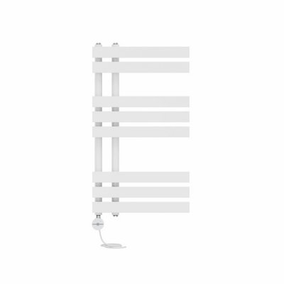 Right Radiators Prefilled Thermostatic Electric Heated Towel Rail D-shape Rads Ladder Warmer - 800x450mm White