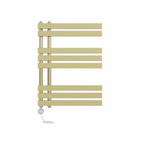Right Radiators Prefilled Thermostatic Electric Heated Towel Rail D-shape Rads Ladder Warmer - 800x600mm Brushed Brass
