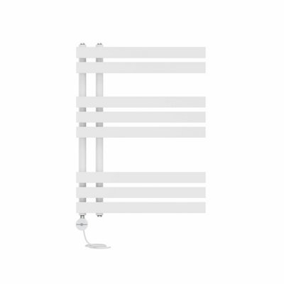 Right Radiators Prefilled Thermostatic Electric Heated Towel Rail D-shape Rads Ladder Warmer - 800x600mm White