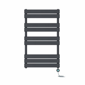 Right Radiators Prefilled Thermostatic Electric Heated Towel Rail Flat Panel Bathroom Ladder Warmer - Anthracite 1000x600 mm