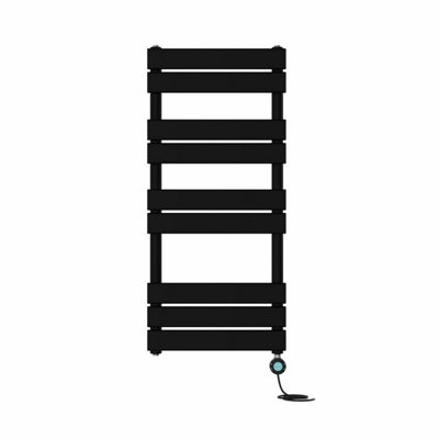 Right Radiators Prefilled Thermostatic Electric Heated Towel Rail Flat Panel Bathroom Ladder Warmer - Black 1000x450 mm