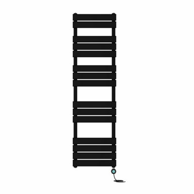 Right Radiators Prefilled Thermostatic Electric Heated Towel Rail Flat Panel Bathroom Ladder Warmer - Black 1600x450 mm
