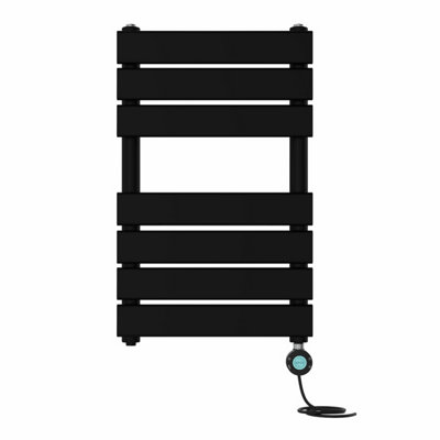 Right Radiators Prefilled Thermostatic Electric Heated Towel Rail Flat Panel Bathroom Ladder Warmer - Black 650x400 mm