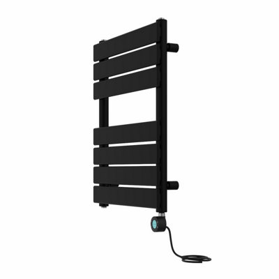 Right Radiators Prefilled Thermostatic Electric Heated Towel Rail Flat Panel Bathroom Ladder Warmer - Black 650x500 mm