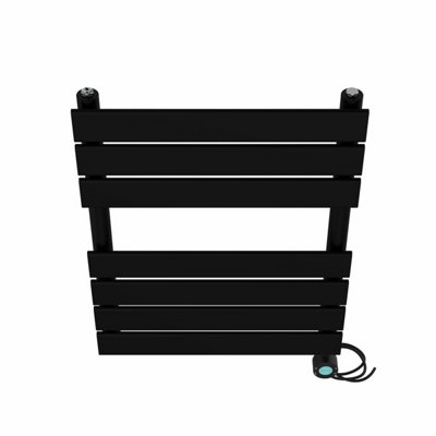 Right Radiators Prefilled Thermostatic Electric Heated Towel Rail Flat Panel Bathroom Ladder Warmer - Black 650x500 mm