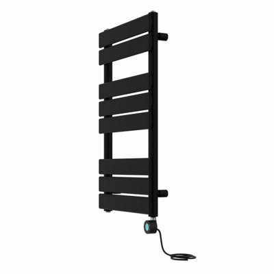 Right Radiators Prefilled Thermostatic Electric Heated Towel Rail Flat Panel Bathroom Ladder Warmer - Black 800x450 mm