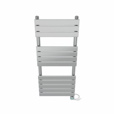 Right Radiators Prefilled Thermostatic Electric Heated Towel Rail Flat Panel Bathroom Ladder Warmer - Chrome 1200x450 mm