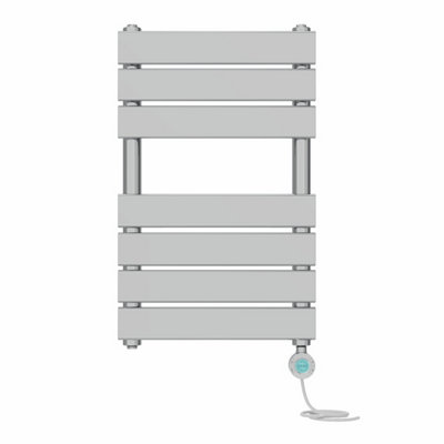 Right Radiators Prefilled Thermostatic Electric Heated Towel Rail Flat Panel Bathroom Ladder Warmer - Chrome 650x400 mm