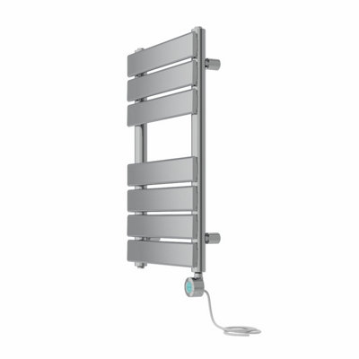 Right Radiators Prefilled Thermostatic Electric Heated Towel Rail Flat Panel Bathroom Ladder Warmer - Chrome 650x400 mm