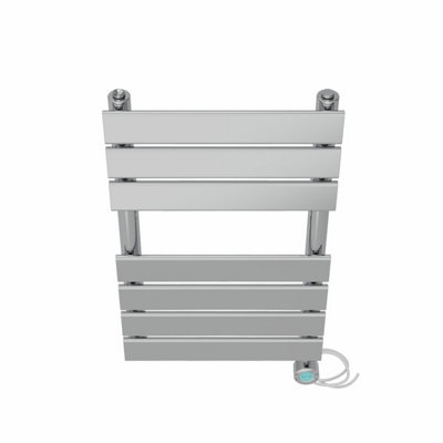 Right Radiators Prefilled Thermostatic Electric Heated Towel Rail Flat Panel Bathroom Ladder Warmer - Chrome 650x400 mm