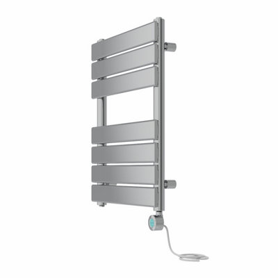 Right Radiators Prefilled Thermostatic Electric Heated Towel Rail Flat Panel Bathroom Ladder Warmer - Chrome 650x500 mm