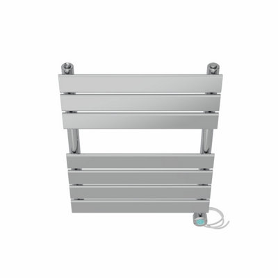 Right Radiators Prefilled Thermostatic Electric Heated Towel Rail Flat Panel Bathroom Ladder Warmer - Chrome 650x500 mm