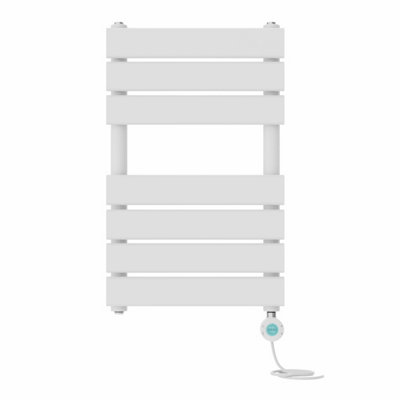 Right Radiators Prefilled Thermostatic Electric Heated Towel Rail Flat Panel Bathroom Ladder Warmer - White 650x400 mm