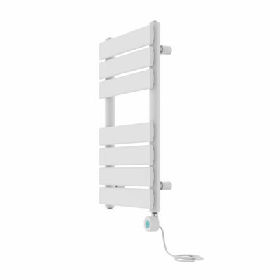 Right Radiators Prefilled Thermostatic Electric Heated Towel Rail Flat Panel Bathroom Ladder Warmer - White 650x400 mm