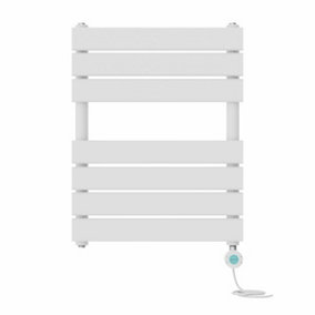 Right Radiators Prefilled Thermostatic Electric Heated Towel Rail Flat Panel Bathroom Ladder Warmer - White 650x500 mm