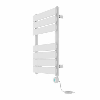 Right Radiators Prefilled Thermostatic Electric Heated Towel Rail Flat Panel Bathroom Ladder Warmer - White 650x500 mm