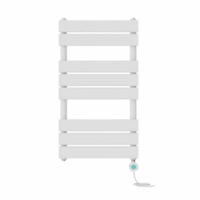 Right Radiators Prefilled Thermostatic Electric Heated Towel Rail Flat Panel Bathroom Ladder Warmer - White 800x450 mm