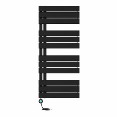 Right Radiators Prefilled Thermostatic Electric Heated Towel Rail Flat Panel Ladder Warmer Rads - 1126x500mm Black