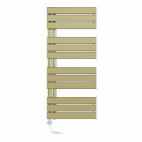 Right Radiators Prefilled Thermostatic Electric Heated Towel Rail Flat Panel Ladder Warmer Rads - 1126x500mm Brushed Brass