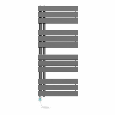 Right Radiators Prefilled Thermostatic Electric Heated Towel Rail Flat Panel Ladder Warmer Rads - 1126x500mm Gunmetal